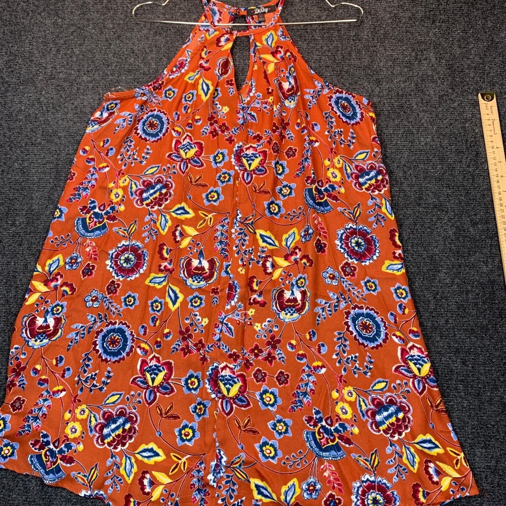 BeBop Halter Top Womens L Orange Floral Fairy Grunge Boho Keyhole Festival 70s